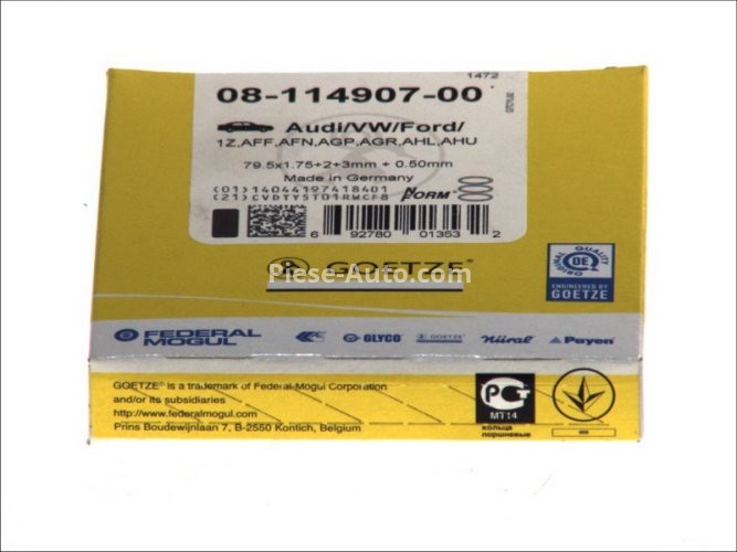 Segmenți piston GOETZE pentru : AUDI 80 B4, A2, A3, A4 B5, A4 B6, A4 B7, A6 C4, A6 C5, CABRIOLET B3; FORD GALAXY I, GALAXY MK I 1.4D-1.9DH 08.91- : VW
