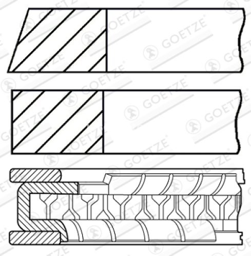 Segmenți piston GOETZE pentru : AUDI A1, A3; SEAT ALTEA, ALTEA XL, IBIZA IV, IBIZA IV SC, IBIZA IV ST, LEON; SKODA FABIA II, OCTAVIA II, ROOMSTER, ROOMSTER PRAKTIK 1.2 11.08-