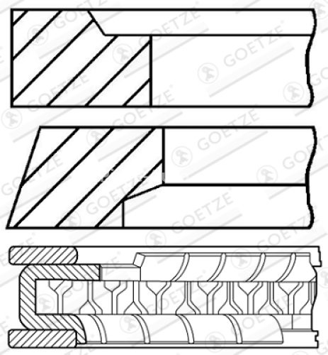 Segmenți piston GOETZE pentru : FIAT BRAVA, BRAVO I, MAREA, MULTIPLA, PALIO, SIENA; LANCIA DEDRA, DELTA II, LYBRA 1.6/1.6CNG 10.95-06.10 : FIAT