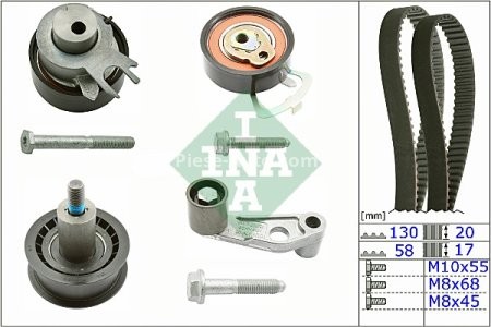 Kit distribuție INA (curea + role) pentru: AUDI A2; SEAT ALTEA, ALTEA XL, AROSA, CORDOBA, CORDOBA VARIO, IBIZA II, IBIZA III, IBIZA IV, IBIZA IV SC, INCA, LEON 1.4/1.4LPG/1.6 04.96- 3