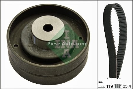 Kit distribuție INA (curea + role) pentru: VOLVO 240, 740, 760, 780, 940, 940 II, 960; AUDI 100 C2, 100 C3; VW LT 28-35 I, LT 40-55 I 2.0D/2.4D 08.78-10.98 3