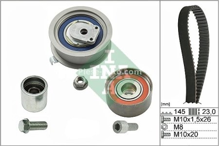 Kit distribuție INA (curea + role) pentru: AUDI A3, A4 B6, A4 B7; VW GOLF V, TOURAN 2.0/2.0D 07.02-11.08