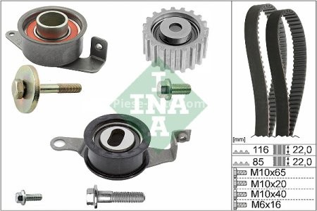 Kit distribuție INA (curea + role) pentru: FORD ESCORT VI, ESCORT VI/KOMBI, FIESTA III, FIESTA IV, FIESTA/HATCHBACK, FIESTA/MINIVAN, MONDEO I; MAZDA 121 III 1.8D 03.89-04.03 3