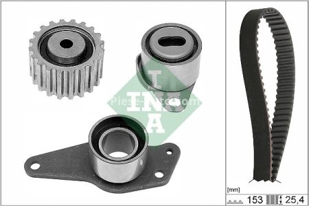 Kit distribuție INA (curea + role) pentru: VOLVO S40 I, V40; MITSUBISHI CARISMA; RENAULT MEGANE I, MEGANE I CLASSIC, MEGANE SCENIC, SCENIC I; SUZUKI SAMURAI 1.9D 07.95-12.04