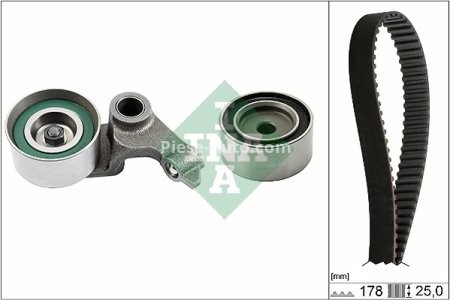 Kit distribuție INA (curea + role) pentru: RENAULT LAGUNA II, SCENIC II; SUZUKI GRAND VITARA II; TOYOTA AVENSIS, AVENSIS VERSO, COROLLA, COROLLA VERSO, PREVIA II 1.9D/2.0D 10.99-03.09 3