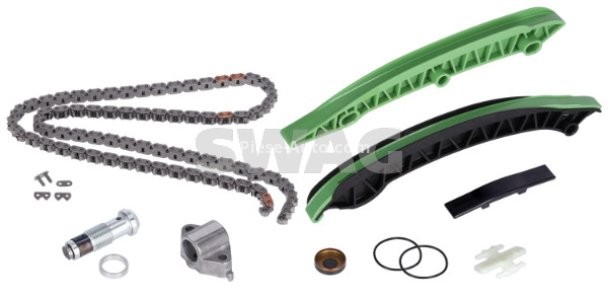 Kit lanț distribuție SWAG (lanț + elemente) pentru: MERCEDES C (C204), C T-MODEL (S204), C (W204), E (A207), E (C207), E T-MODEL (S212), E (W212), SLK (R172) 1.8 01.07-