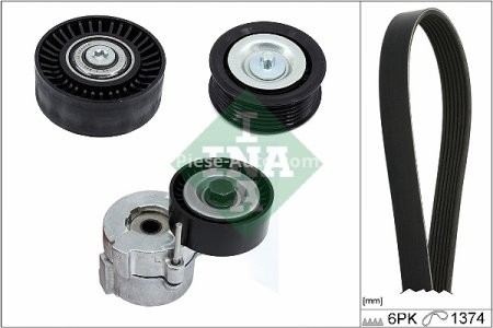 Set curea transmisie INA - cu role , întinzător - pentru: ALFA ROMEO GIULIETTA, GIULIETTA/HATCHBACK, MITO; FIAT 500L, BRAVO II, GRANDE PUNTO, PUNTO EVO; LANCIA DELTA III, MUSA 1.6D/1.9D/2.0D 09.07-