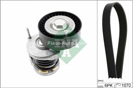 Set curea transmisie INA - cu role , întinzător -pentru: AUDI A1, A3, Q3, TT; SEAT ALHAMBRA, ALTEA, ALTEA XL, IBIZA IV, IBIZA IV SC, IBIZA IV ST, LEON, TOLEDO III; SKODA FABIA II, OCTAVIA II 1.2D/1.6D/2.0D 05.03-