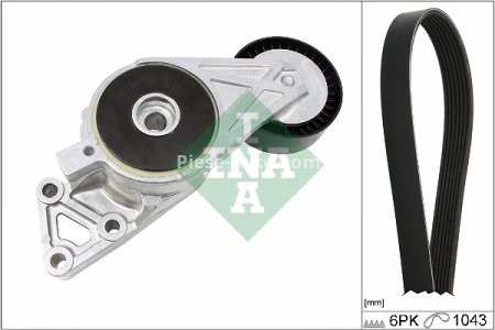 Set curea transmisie INA - cu role , întinzător - pentru: AUDI A3; SEAT ALTEA, ALTEA XL, LEON, TOLEDO III; SKODA OCTAVIA II; VW CADDY III, CADDY III/MINIVAN, EOS, GOLF PLUS V, GOLF V, GOLF VI, JETTA III 1.6-2.0CNG 05.03-