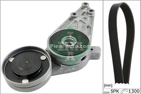 Set curea transmisie INA - cu role , întinzător - pentru: AUDI A4 B5, A4 B6, A6 C4, A6 C5, CABRIOLET B3; SKODA SUPERB I; VW PASSAT B5, PASSAT B5.5 1.6-2.8 11.94-03.08