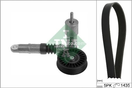 Set curea transmisie INA - cu role , întinzător - pentru: AUDI A4 B5, A4 B6, A6 C5; SKODA SUPERB I; VW BORA, BORA I, GOLF IV, PASSAT B5, PASSAT B5.5 1.9D/2.0D 08.98-03.08