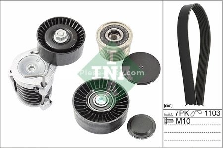 Set curea transmisie INA - cu role , întinzător -pentru: BMW 1 (E81), 1 (E82), 1 (E87), 1 (E88), 3 (E90), 3 (E91), 3 (E92), 3 (E93) 1.6/2.0 06.04-12.13
