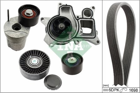 Set curea transmisie INA - cu role , întinzător -pentru: BMW 1 (E81), 1 (E82), 1 (E87), 1 (E88), 3 (E90), 3 (E91), 3 (E92), 3 (E93) 2.0D/3.0D 06.04-12.13