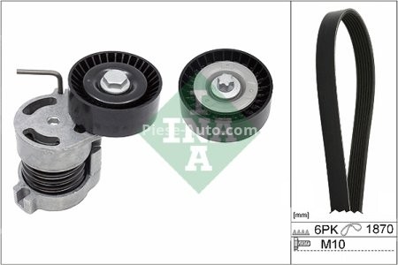 Set curea transmisie INA - cu role , întinzător - pentru: BMW 1 (E81), 1 (E82), 1 (E87), 1 (E88), 3 (E46), 3 (E90), 3 (E91), 5 (E60), X1 (E84), Z4 (E85) 1.6/1.8/2.0 03.01-06.15