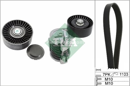 Set curea transmisie INA - cu role , întinzător - pentru: BMW 1 (E81), 1 (E82), 1 (E87), 1 (E88), 3 (E90), 3 (E91), 3 (E92), 3 (E93) 1.6/2.0 06.04-12.13