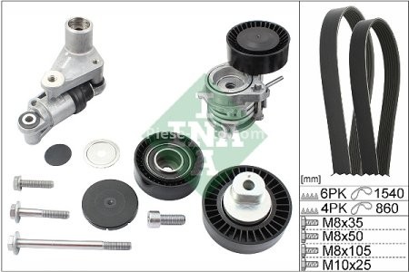 Set curea transmisie INA - cu role , întinzător - pentru: BMW 3 (E46), 5 (E39), X5 (E53), Z4 (E85) 2.0-3.0 01.96-12.07