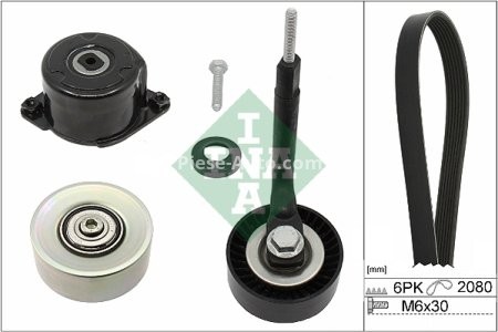 Set curea transmisie INA - cu role , întinzător - pentru: BMW 3 (E46), 5 (E60), 5 (E61), 6 (E63), 6 (E64), 7 (E65, E66, E67), X3 (E83), X5 (E53) 2.0D/2.5D/3.0D 09.01-12.10