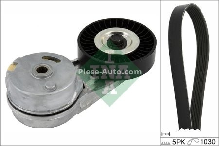 Set curea transmisie INA - cu role , întinzător - pentru: CADILLAC BLS; CHEVROLET ALERO, COBALT, HHR, MALIBU; FIAT CROMA; OPEL ASTRA G, SIGNUM, SPEEDSTER, VECTRA B, VECTRA C, VECTRA C GTS, ZAFIRA A, ZAFIRA B 2.0-2.4 06.00-