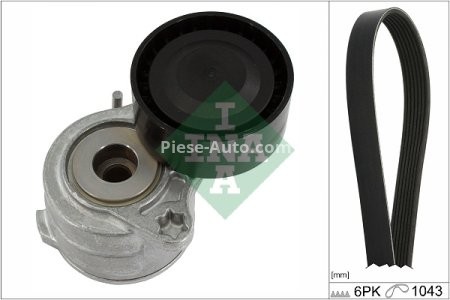 Set curea transmisie INA - cu role , întinzător - pentru: DS DS 3, DS 4, DS 4 II; CITROEN BERLINGO, BERLINGO MULTISPACE, BERLINGO/MINIVAN, C3 AIRCROSS II, C3 II, C3 III, C3 PICASSO, C4 CACTUS 1.2-Electric 01.13-