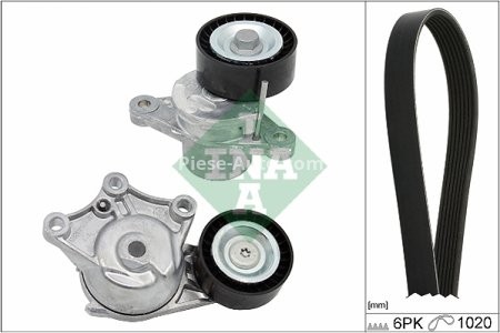 Set curea transmisie INA - cu role , întinzător - pentru: DS DS 3; CITROEN C3 II, C3 PICASSO, C4 CACTUS, DS3; PEUGEOT 2008 I, 208 I, 208 II, 208/HATCHBACK 1.4D/1.6D 11.09-