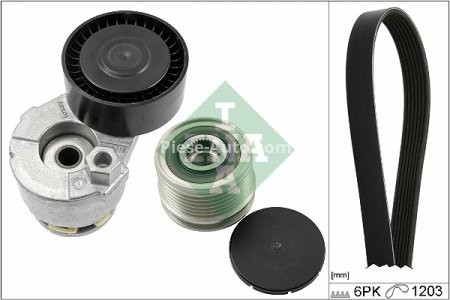 Set curea transmisie INA - cu role , întinzător - pentru: DACIA DOKKER, DOKKER EXPRESS/MINIVAN, DUSTER, DUSTER/SUV, LODGY, LOGAN, LOGAN EXPRESS, LOGAN II, LOGAN MCV, LOGAN MCV II, SANDERO, SANDERO II 1.4-1.6ALK 06.01-