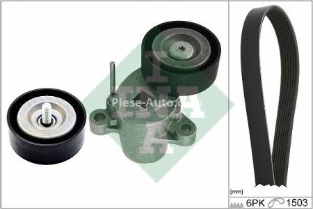 Set curea transmisie INA - cu role , întinzător - pentru: FORD B-MAX, C-MAX II, ECOSPORT, FIESTA VI, FIESTA VII, FOCUS III, FOCUS III/KOMBI, GRAND C-MAX, MONDEO V, TOURNEO CONNECT V408 NADWOZIE WIELKO 1.0/1.1 02.12- 1
