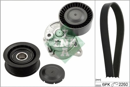 Set curea transmisie INA - cu role , întinzător - pentru: MERCEDES C (CL203), C T-MODEL (S203), C (W203), CLK (C209), S (W220) 2.2D/2.7D/3.2D 08.99-05.09