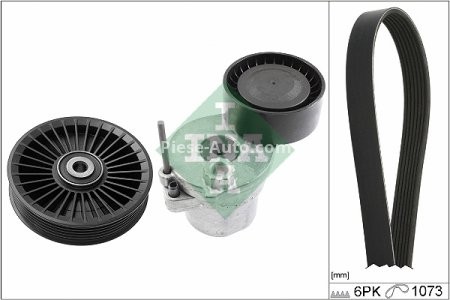 Set curea transmisie INA - cu role , întinzător - pentru: MERCEDES C (A205), C (C205), C T-MODEL (S205), C (W205), E (A238), E (C238), E T-MODEL (S213), E (W213), GLC (C253), GLC (X253), SLC (R172) 1.6/2.0/2.0H 12.13-