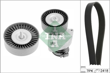 Set curea transmisie INA - cu role , întinzător - pentru: MERCEDES C (CL203), C T-MODEL (S203), C T-MODEL (S204), C (W203), C (W204), CLC (CL203), CLK (A209), CLK (C209), E T-MODEL (S211) 1.6/1.8/1.8CNG 05.02-08.14