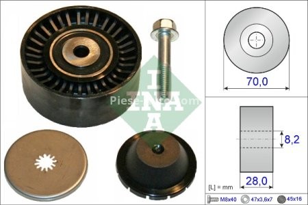 Rolă ghidare curea accesorii INA pentru : CHRYSLER SEBRING; DODGE AVENGER, CALIBER, JOURNEY; JEEP COMPASS, PATRIOT; MITSUBISHI GRANDIS, LANCER VIII, OUTLANDER II 2.0D 09.05-