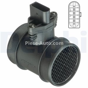 Debitmetru aer DELPHI (5 pini, modul) pentru: AUDI A2, A4 B5; SEAT LEON, TOLEDO II; VW GOLF IV, SHARAN 1.2D-2.5D 09.97-03.10