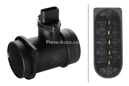 Debitmetru aer HELLA (5 pini, modul) pentru: AUDI A3, A4 B5, A4 B6, A4 B7, A4 B8, A6 C5, A6 C6; FORD GALAXY I; SEAT LEON, TOLEDO II; SKODA OCTAVIA I; VW CADDY II, CADDY II/MINIVAN, GOLF IV 1.8-2.5D 01.95-12.15