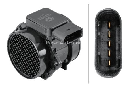 Debitmetru aer HELLA (5 pini, modul) pentru: HYUNDAI ACCENT III, COUPE II, ELANTRA III, HIGHWAY, IX35, SONATA V, TRAJET, TRAJET/MINIVAN, TUCSON, TUCSON/SUV; KIA CARENS II, CARENS III 1.6-Electric 09.99-