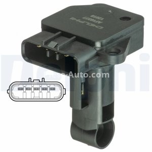 Debitmetru aer DELPHI (5 pini, cartus) pentru: LEXUS IS II; TOYOTA AURIS, AVENSIS, COROLLA, COROLLA VERSO, DYNA, HIACE / COMMUTER V, HIACE IV, HIACE V, HILUX, HILUX VI, HILUX VII 1.4D-3.0D 02.00-