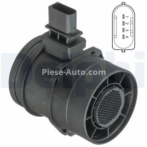 Debitmetru aer DELPHI (4 pini, modul) pentru: MERCEDES VIANO (W639), VITO / MIXTO (W639), VITO (W639); BMW 1 (E81), 1 (E82), 1 (E87), 1 (E88), 3 (E90), 3 (E91), 3 (E92), 3 (E93) 2.0D-4.4D 10.02- 3