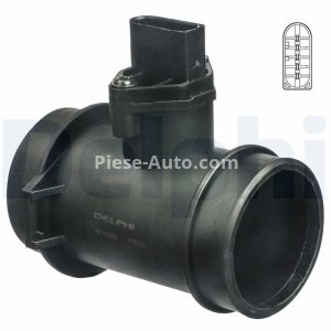 Debitmetru aer DELPHI (5 pini, modul) pentru: MERCEDES C T-MODEL (S202), C (W202), CLK (A208), CLK (C208), E T-MODEL (S210), E (W210), M (W163), SLK (R170), SPRINTER 2-T (B901, B902) 1.8-3.2 03.93- 1