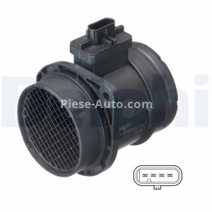 Debitmetru aer DELPHI (4 pini, in locuinte) pentru: SEAT IBIZA IV, IBIZA IV SC, IBIZA IV ST, IBIZA IV/HATCHBACK; SKODA FABIA II, ROOMSTER, ROOMSTER PRAKTIK; VW POLO, POLO V 1.2D 10.09-