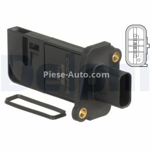 Debitmetru aer DELPHI (4 pini, cartus) pentru: VOLVO S60 II, S80 II, V50, V60 I, V70 III, XC60 I; CITROEN JUMPER II; FORD B-MAX, ECOSPORT, FIESTA VI, GALAXY II, GALAXY MK II 1.0-5.0 06.02-