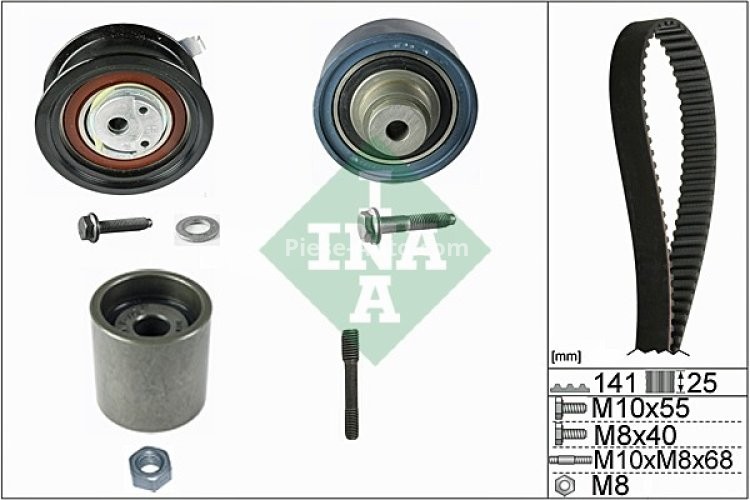 Kit distribuție INA (curea + role) pentru: AUDI A3; SEAT CORDOBA, CORDOBA VARIO, IBIZA II, IBIZA III, LEON, TOLEDO II; SKODA FABIA I, FABIA I PRAKTIK, OCTAVIA I 1.6D/1.9D 09.96-