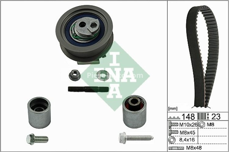 Kit distribuție INA (curea + role) pentru: AUDI A1, A3, A4 B6, A4 B7, A6 C6, TT; SEAT ALTEA, ALTEA XL, EXEO, EXEO ST, LEON, TOLEDO III; SKODA OCTAVIA II; VW EOS, GOLF PLUS V 2.0 07.02-11.17