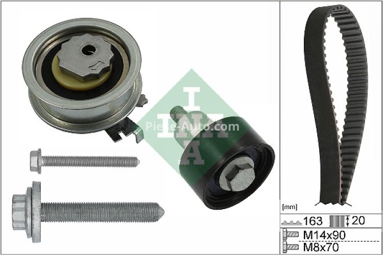 Kit distribuție INA (curea + role) pentru: AUDI A1, A1 CITY CARVER, A3, A4 B9, A5, Q2, Q3; SEAT ALHAMBRA, ARONA, ATECA, IBIZA IV, IBIZA IV SC, IBIZA IV ST, IBIZA V, LEON 1.0-1.6 04.11-