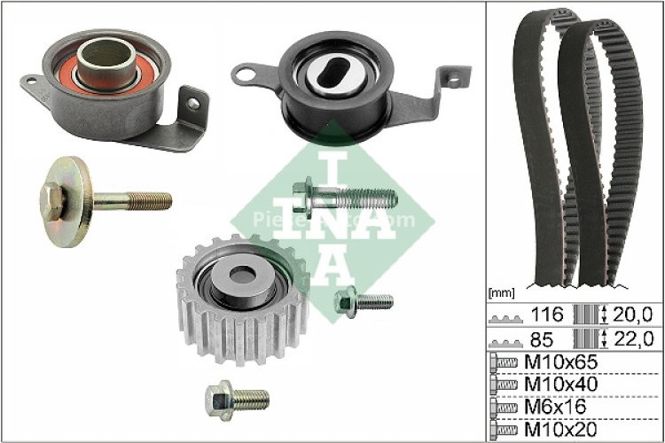 Kit distribuție INA (curea + role) pentru: FORD ESCORT IV, ESCORT IV EXPRESS, ESCORT V, ESCORT V EXPRESS, ESCORT VI, ESCORT VI/KOMBI, FIESTA III, FIESTA IV, FIESTA/HATCHBACK 1.8D 10.87-08.00