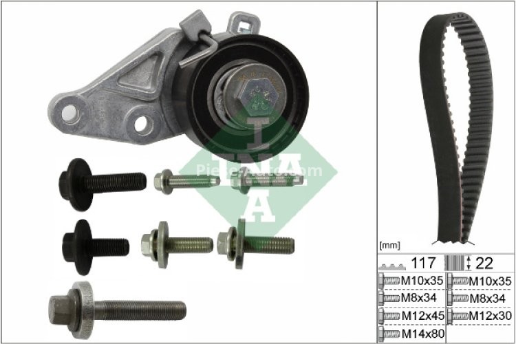 Kit distribuție INA (curea + role) pentru: VOLVO S40 II, V50; FORD FIESTA, FIESTA IV, FIESTA V, FIESTA/MINIVAN, FOCUS C-MAX, FOCUS I, FOCUS II, FOCUS I/KOMBI, FUSION 1.2-1.6 08.95-11.13