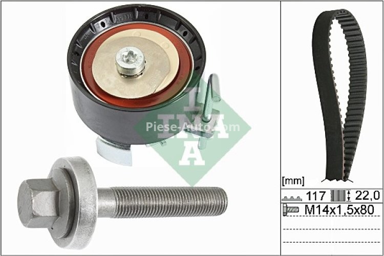 Kit distribuție INA (curea + role) pentru: VOLVO S60 II, S80 II, V40, V60 I, V70 III; FORD C-MAX II, FIESTA VI, FOCUS III, FOCUS III/KOMBI, GALAXY II, GALAXY III 1.5/1.6/1.6ALK 04.10-