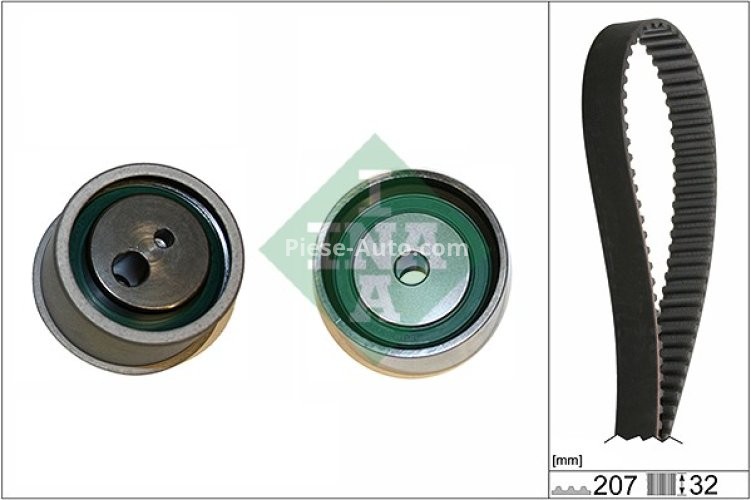 Kit distribuție INA (curea + role) pentru: HYUNDAI COUPE II, SANTA FÉ I, SONATA IV, TIBURON, TRAJET, TRAJET/MINIVAN, TUCSON, XG; KIA MAGENTIS I, SPORTAGE II 2.5/2.7 06.98-