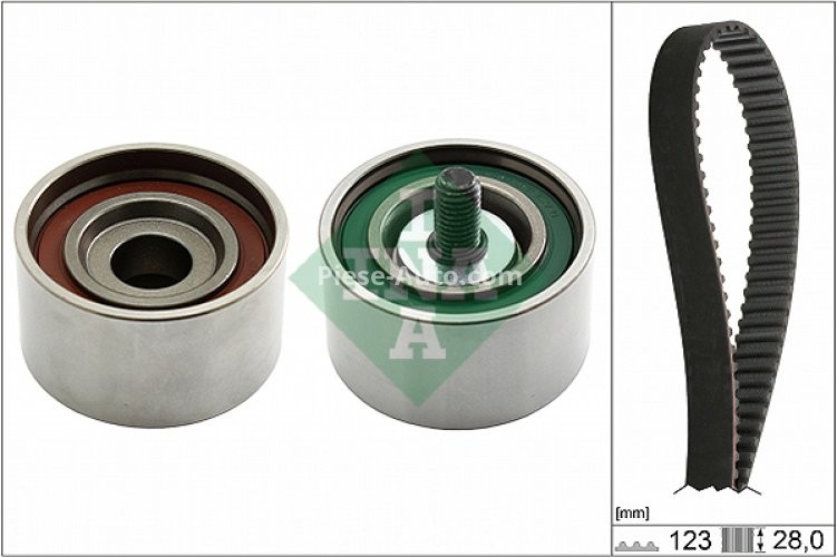 Kit distribuție INA (curea + role) pentru: HYUNDAI ACCENT II, ACCENT III, ELANTRA III, GETZ, GRANDEUR, HIGHWAY, I30, MATRIX, SANTA FÉ I, SANTA FÉ II, SONATA V, TRAJET 1.5D-2.2D 03.01-