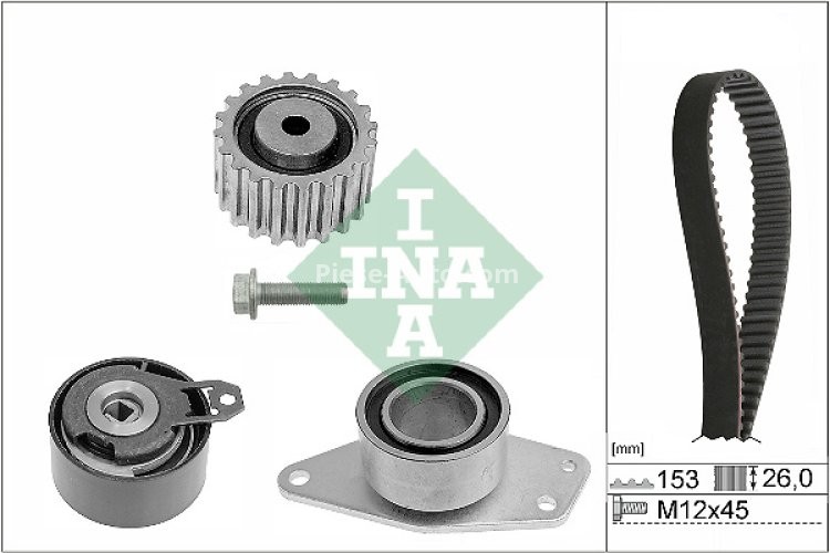 Kit distribuție INA (curea + role) pentru: RENAULT CLIO II, CLIO II/HATCHBACK, ESPACE III, KANGOO, KANGOO EXPRESS, LAGUNA I, MASTER II, MEGANE I, MEGANE I CLASSIC, MEGANE I COACH 1.9D 03.97-