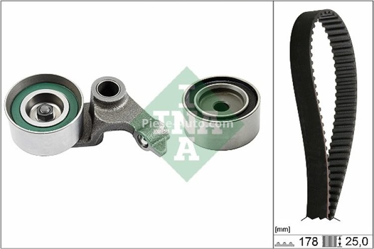 Kit distribuție INA (curea + role) pentru: RENAULT LAGUNA II, SCENIC II; SUZUKI GRAND VITARA II; TOYOTA AVENSIS, AVENSIS VERSO, COROLLA, COROLLA VERSO, PREVIA II 1.9D/2.0D 10.99-03.09