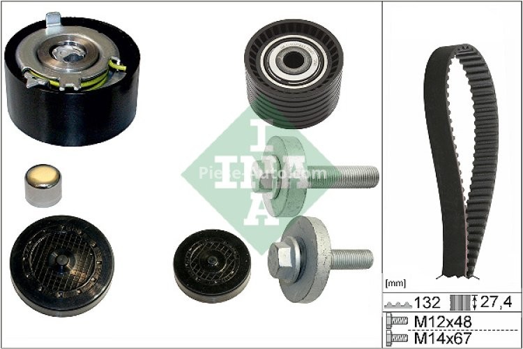 Kit distribuție INA (curea + role) pentru: RENAULT CLIO III, FLUENCE, GRAND SCENIC II, GRAND SCENIC III, LAGUNA II, LAGUNA III, MEGANE, MEGANE II, MEGANE III 1.6/1.6ALK/1.6LPG 11.02-