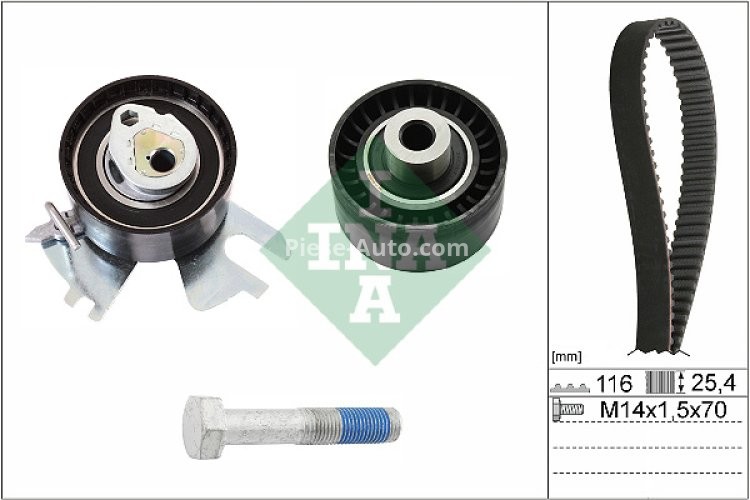 Kit distribuție INA (curea + role) pentru: VOLVO C30, C70 II, S40 I, S40 II, S80 II, V50, V70 III; CITROEN C4, C4 GRAND PICASSO I, C4 I, C4 PICASSO I, C5 II, C5 III, C5/KOMBI, C8 2.0D 12.02-